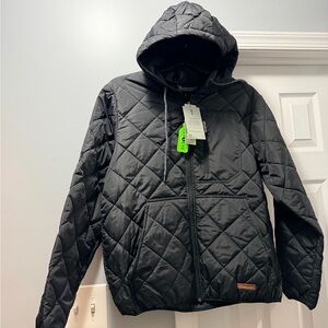 Free Country LARGE Black Quilted Hooded Jacket